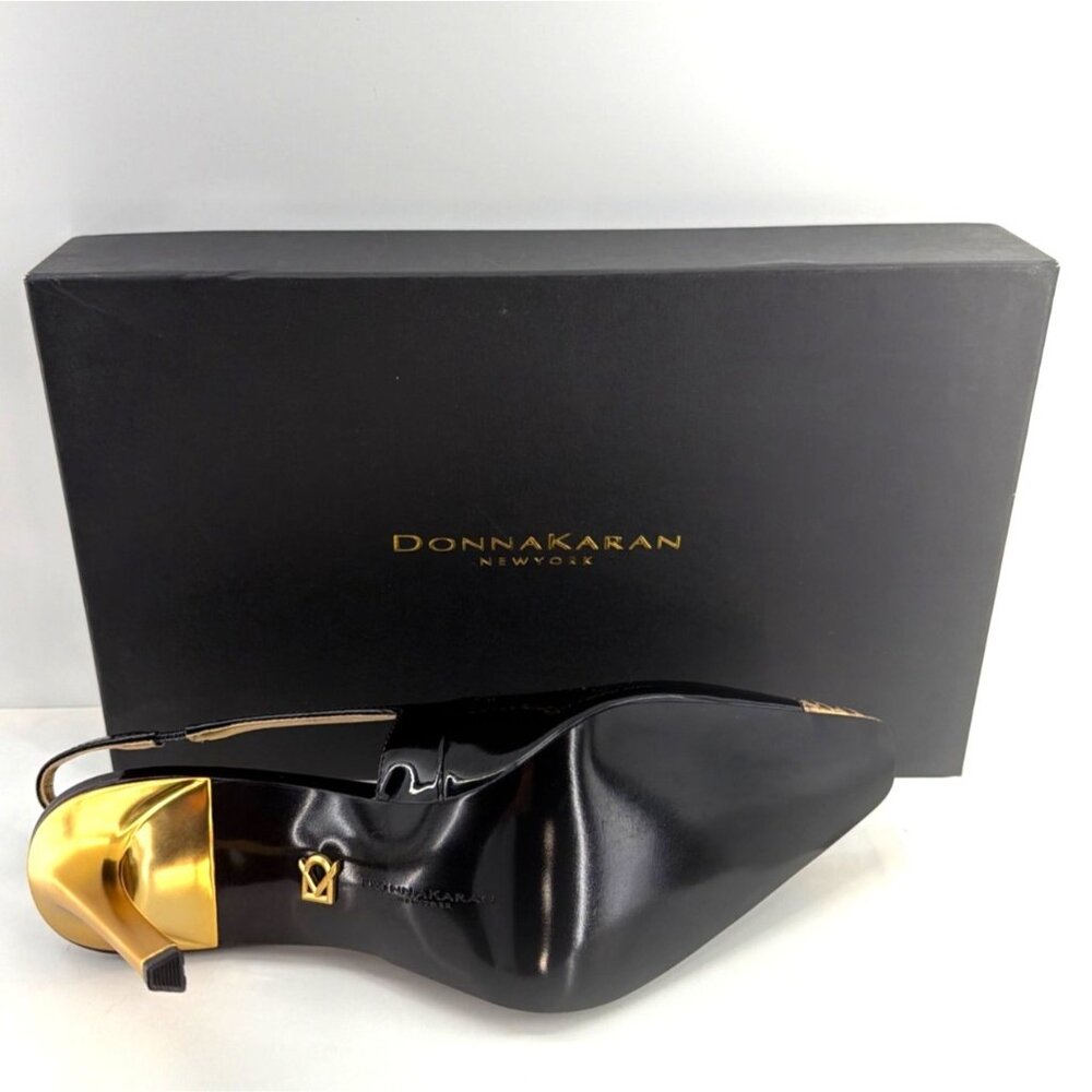 Donna Karan New York Savita Slingback Heels Black Gold Cap Toe Pumps Size 8.5 - Picture 11 of 14